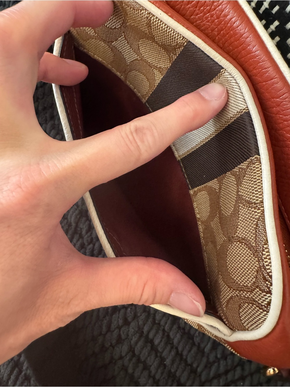 Coach Signature Stripe Crossbody Bag in Brown and Orange - Picture 5 of 9